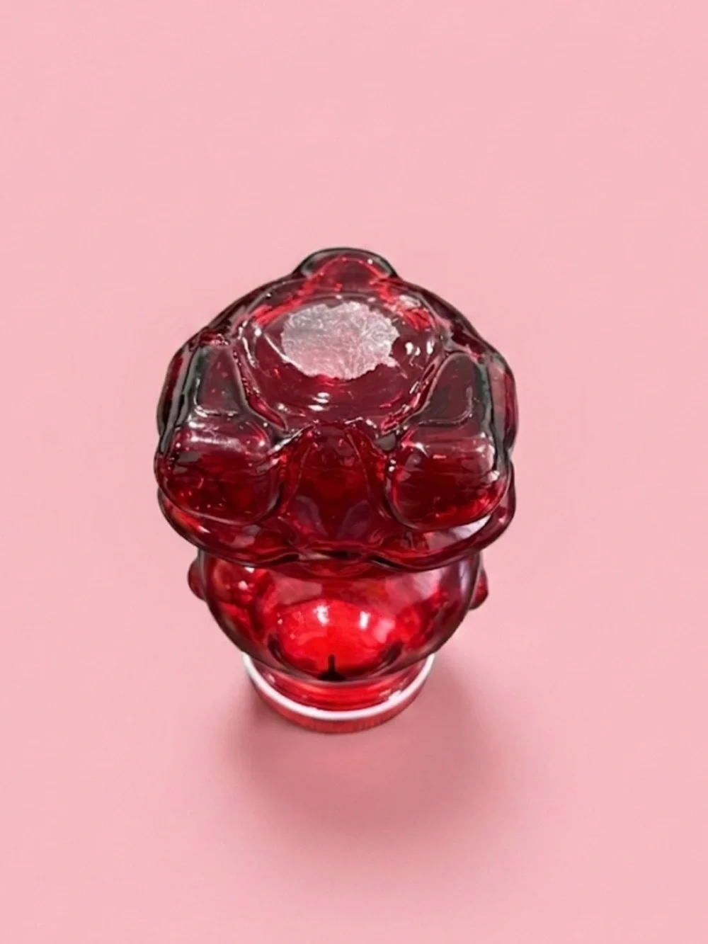 Red Glass Bear Container with Aluminum Lid – Cute Decorative Storage Jar